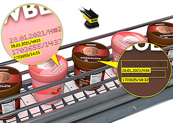 视觉系统革命贝姆冯毛边冯Speiseeisbehaltern OCR-Codes再见