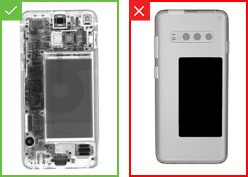 Resultados de inspección satisfactorios or insatisfactorios en teléfono móvil ensamblado