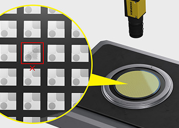 头顶摄像机检查圆形晶圆上的微型LED模具外观缺陷