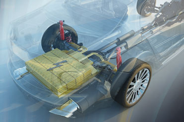 Rendered image of EV Battery in clear car