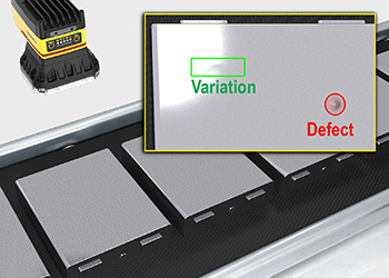 在线检查期间，视线上的D900在EV电池单元表面上发现缺陷