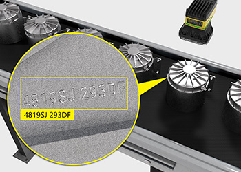 The In-Sight D900 reads etched codes on metal