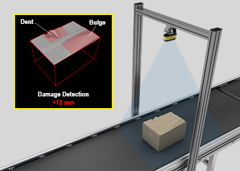 康耐视的3D-A1000可以捕捉盒子的图像，以识别包括凹痕和凸起在内的损坏。