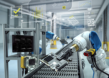 cognex vision guided robotic arm in factory for consumer electronics