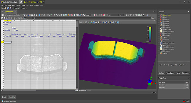 Com a Planilha In-Sight，OSUSUÁRIOSPodem Inspecionar Uma Pastilha de Freio Em Uma Imagem 3D Do Imiding 3D-L4000