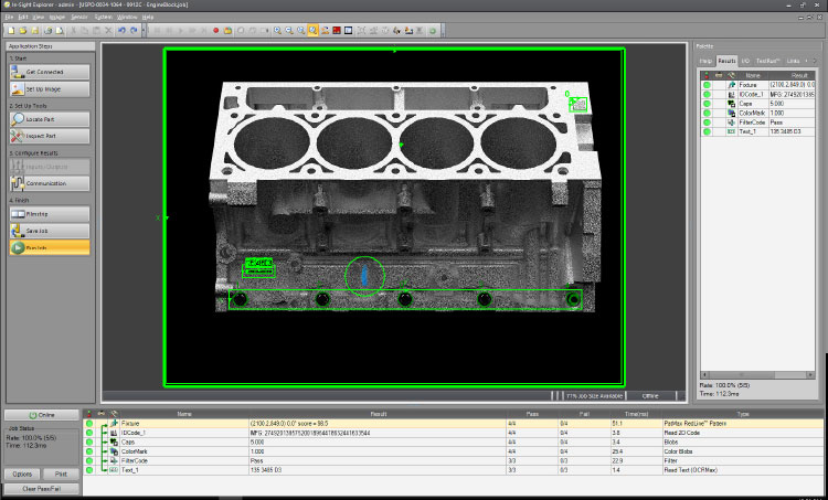 In-Sight EasyBuilder software inspecting engine block