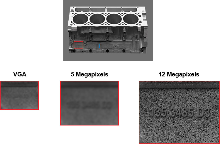 引擎块OCR VGA, 500万，和1200万像素的比较