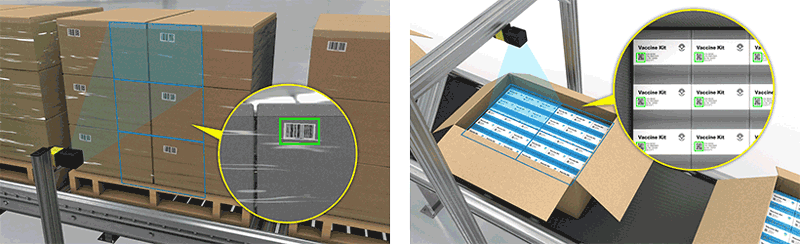 DataMan 470 equipado com espelho oscilante de alta velocidade faz a digitalização de embalagens na correia transportadora