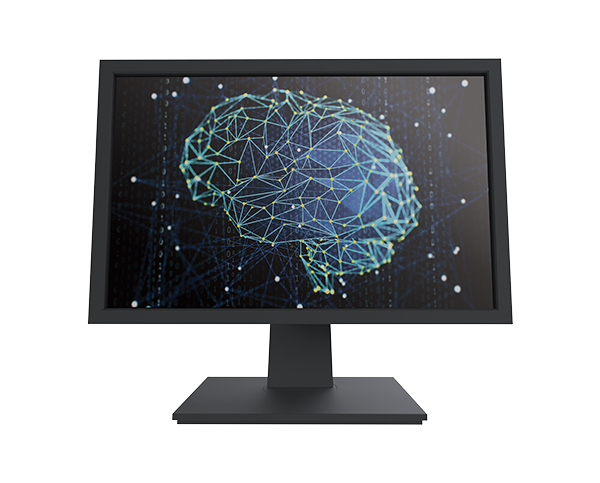 “深度学习”的蓝色大脑在显示器上