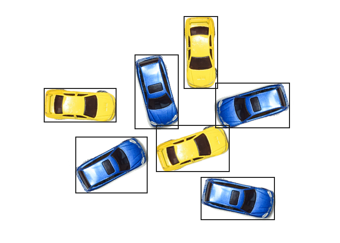 发现蓝色和黄色汽车的SuaKIT检测特征的例子