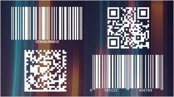 1d and 2d barcodes on colorful background